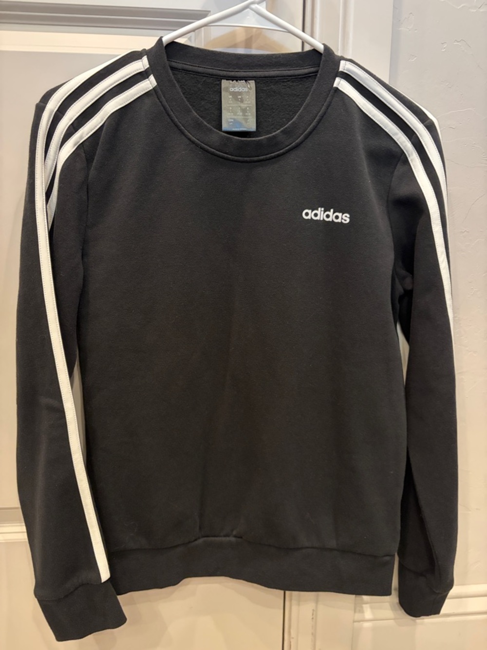 adidas Black Crewneck Sweatshirt with White Shoulder Stripes
